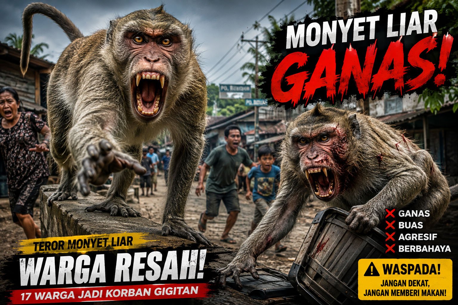 Warga Tembilahan Jadi Korban Gigitan Monyet Liar, Warga Resah Minta Penanganan Serius
