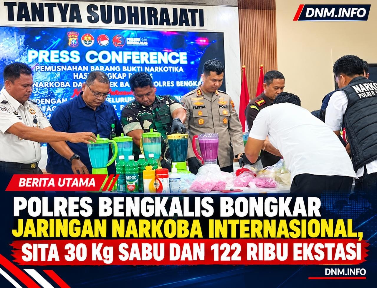 Polres Bengkalis Bongkar Jaringan Narkoba Internasional, Sita 30 Kg Sabu dan 122 Ribu Ekstasi