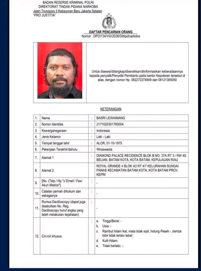 Polisi Terbitkan Daftar Pencarian Orang, Seorang Pria Masuk DPO Ditresnarkoba Polri