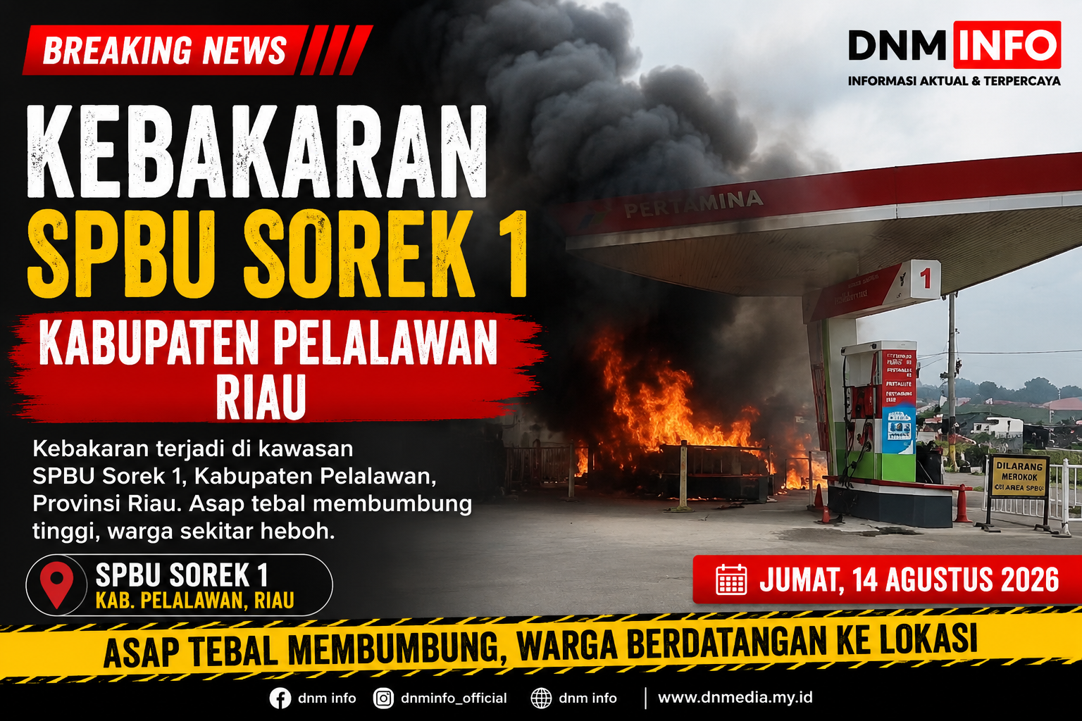 SPBU Sorek 1 Pelalawan Riau Dilanda Kebakaran, Asap Tebal Membubung