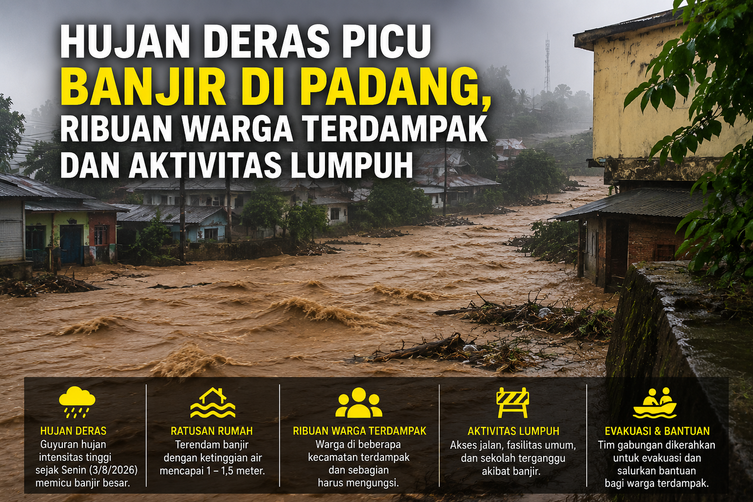 Hujan Deras Picu Banjir di Padang, Ribuan Warga Terdampak dan Aktivitas Lumpuh