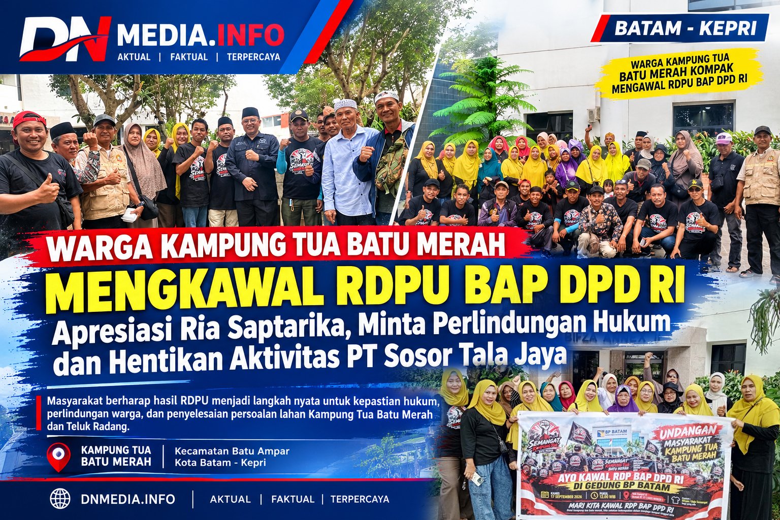 Warga Kampung Tua Batu Merah Kawal RDPU BAP DPD RI, Apresiasi Ria Saptarika dan Minta Perlindungan Hukum