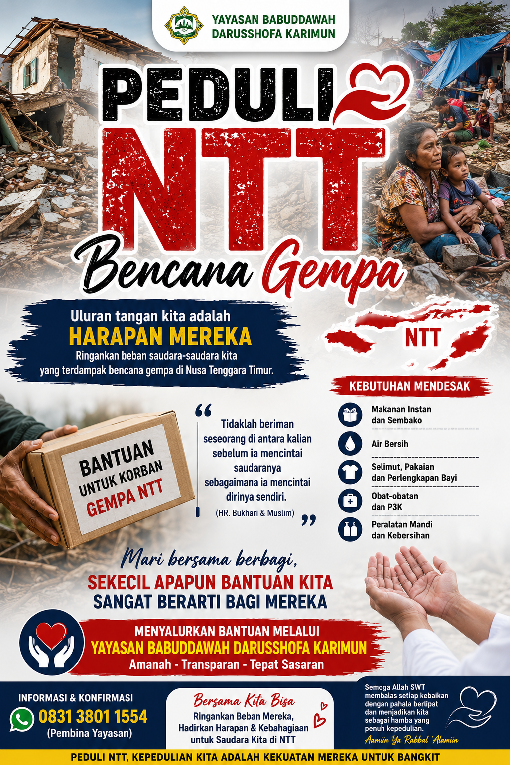 Peduli NTT, Yayasan Babuddawah Darusshofa Karimun Salurkan Bantuan untuk Korban Bencana Gempa